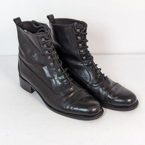 VINTAGE Clif Italian Made Black Leather Lace Up Boots